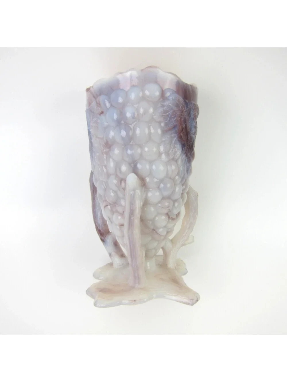 Antique Northwood Mosaic Purple Slag Glass Grape Vine Chalice Vase Early 1900s